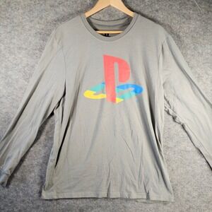 Mens Gray Long Sleeve PlayStation Logo Graphic T Shirt XL 2021 Sony Gamer